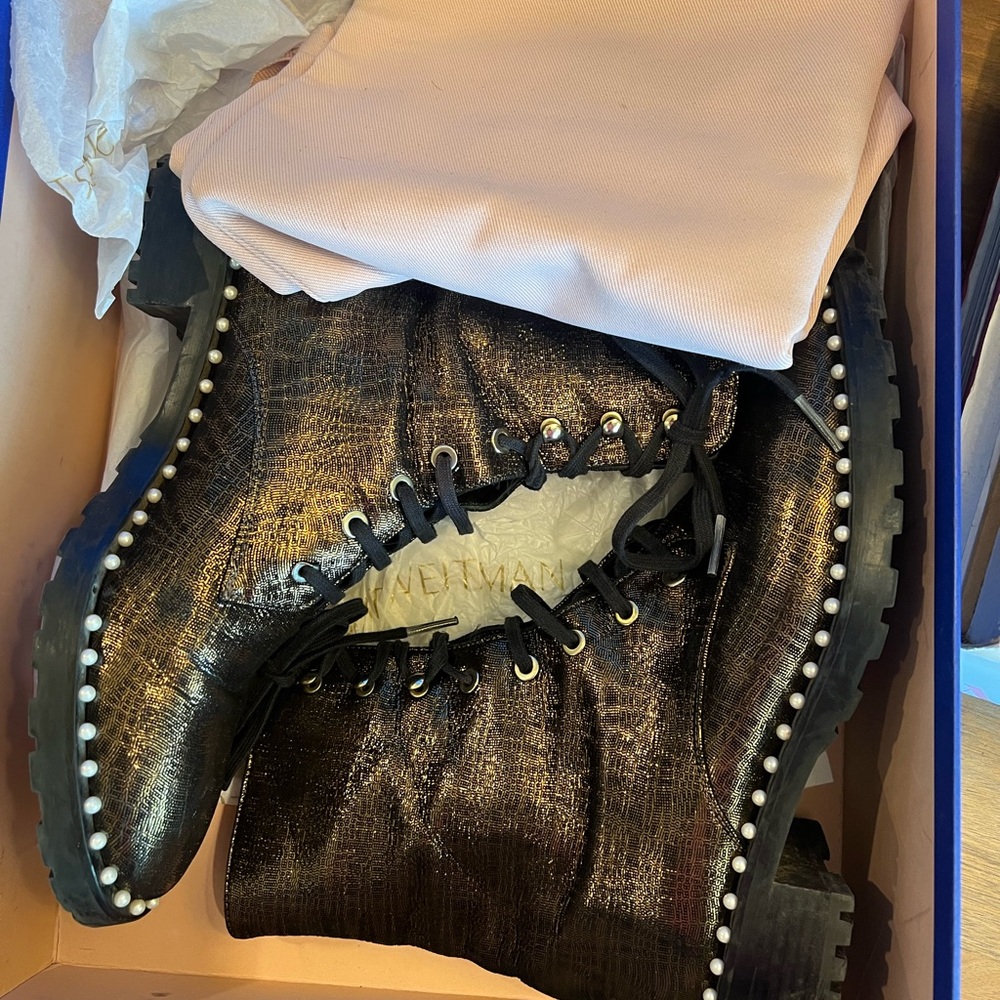 Stuart Weitzman Allie Lace-Up Boots 7.5 / 38 - Picture 9 of 12